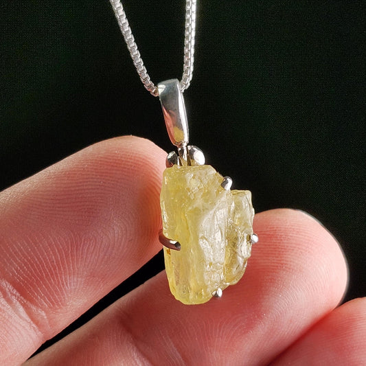 Raw Chrysoberyl Crystal Pendant: Sterling Silver Chrysoberyl Necklace