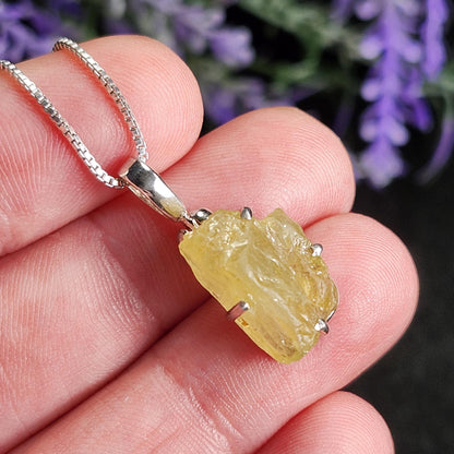 Raw Chrysoberyl Crystal Pendant: Sterling Silver Chrysoberyl Necklace