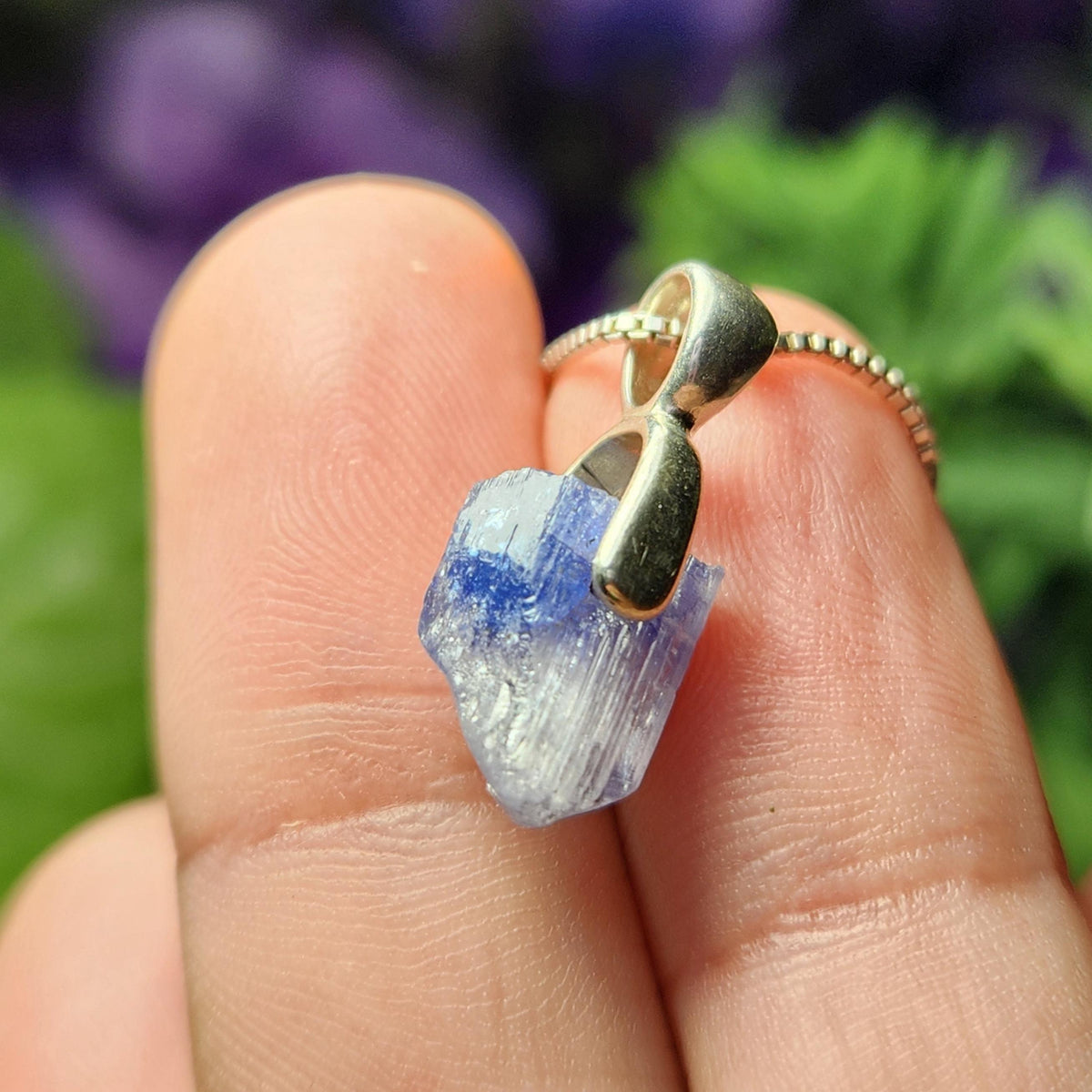 Tanzanite Crystal Sterling Silver Pendant, Raw Tanzanite Stone Jewelry