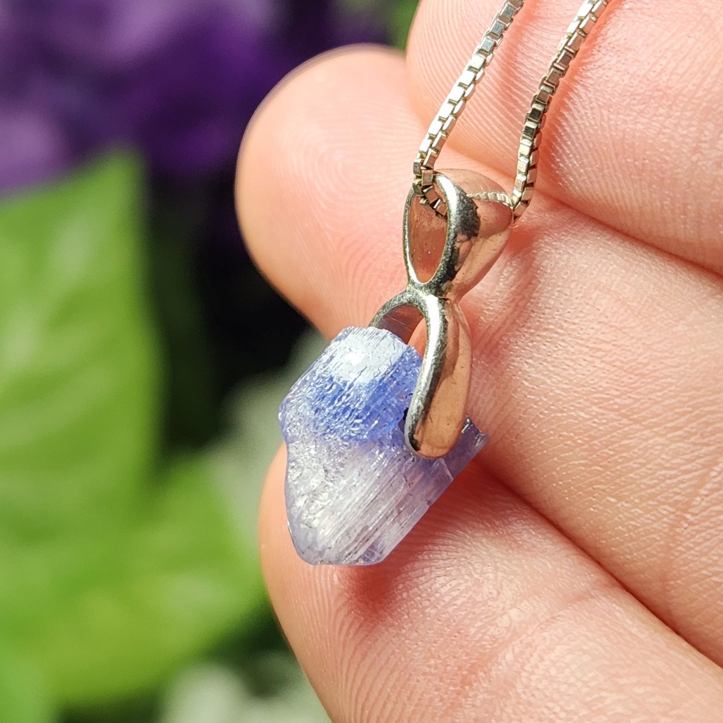 Tanzanite Crystal Sterling Silver Pendant, Raw Tanzanite Stone Jewelry