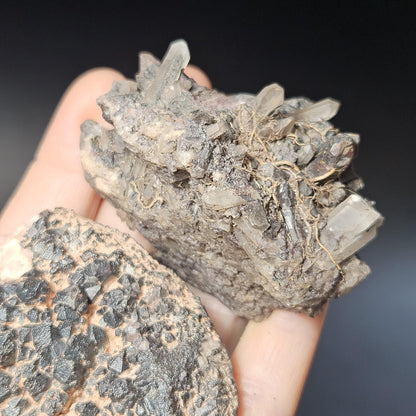 Black Hematite Quartz Cluster: Madagascar Black Quartz Crystals
