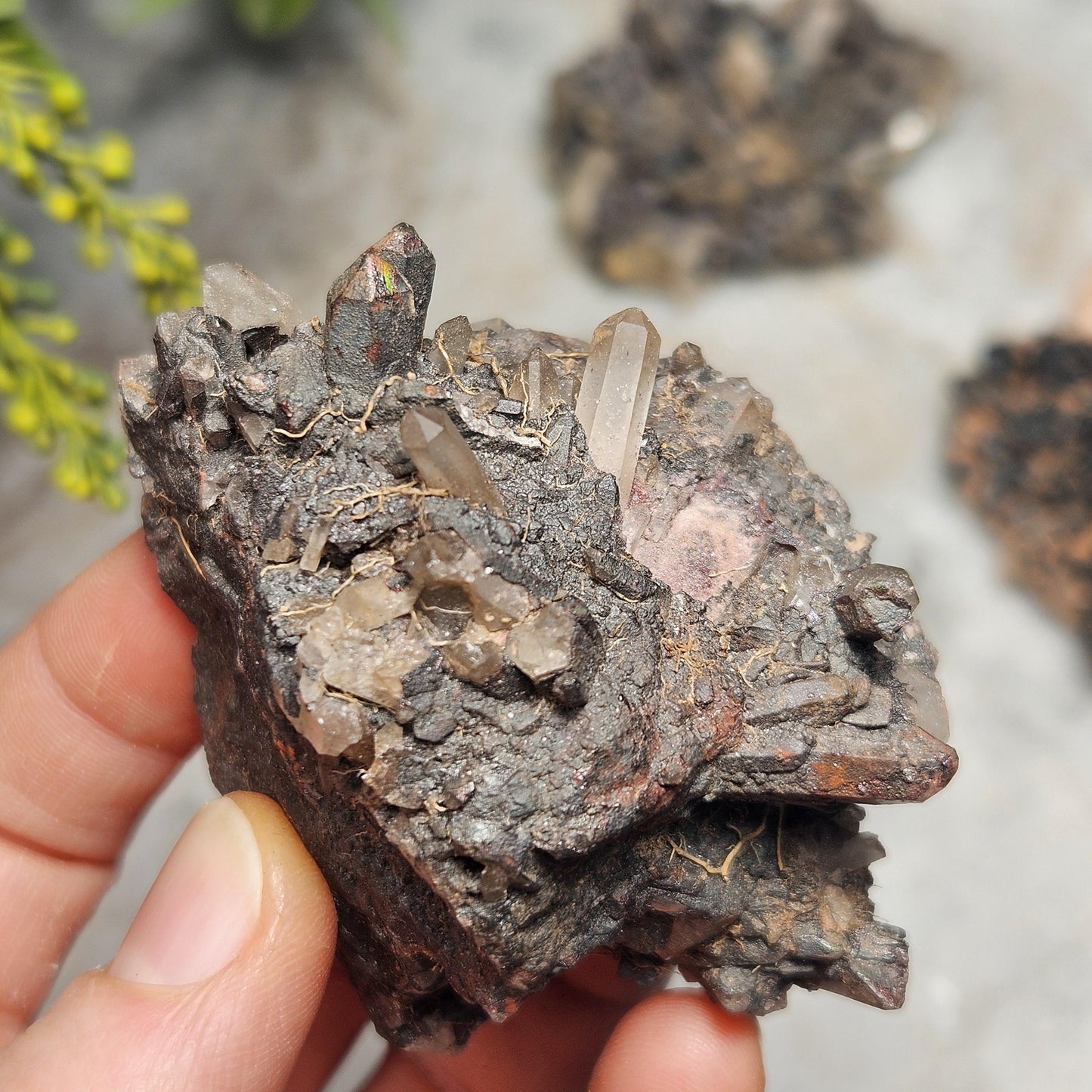 Black Hematite Quartz Cluster: Madagascar Black Quartz Crystals