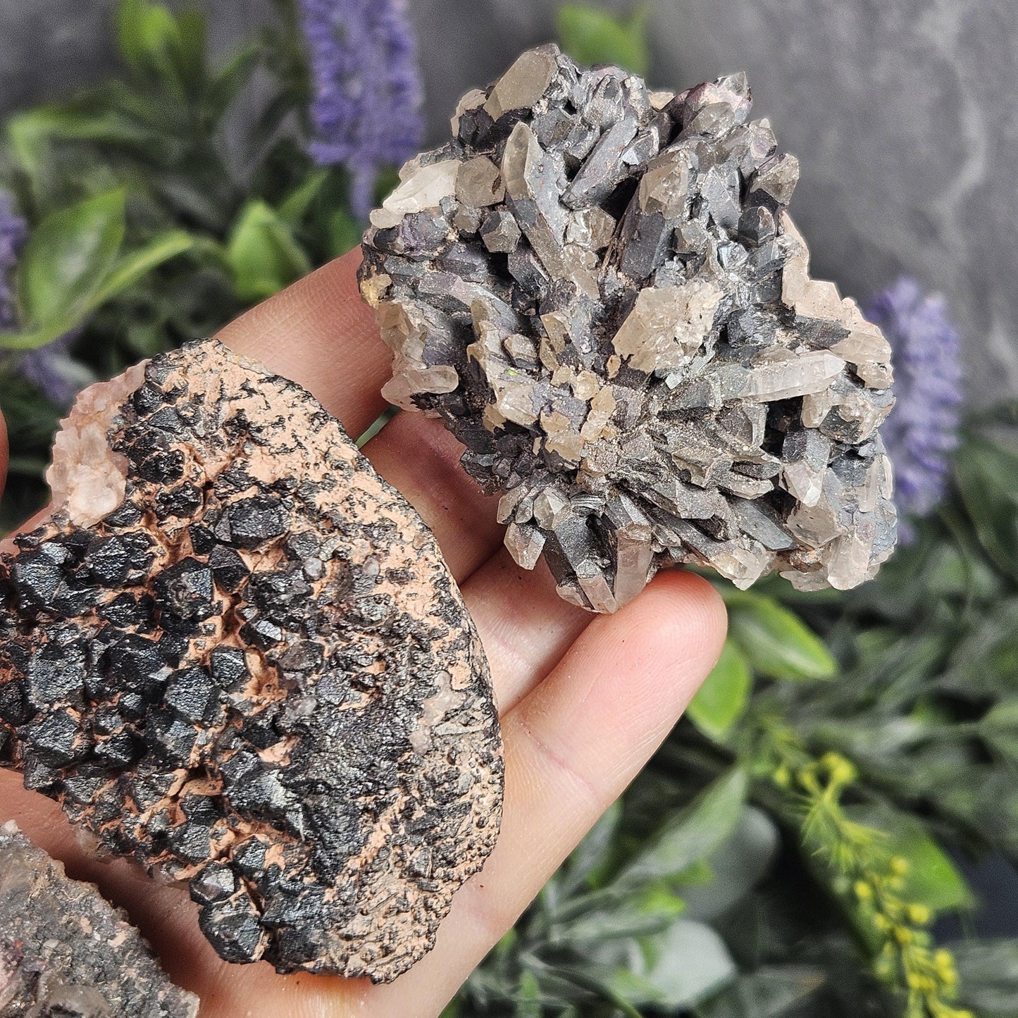 Black Hematite Quartz Cluster: Madagascar Black Quartz Crystals