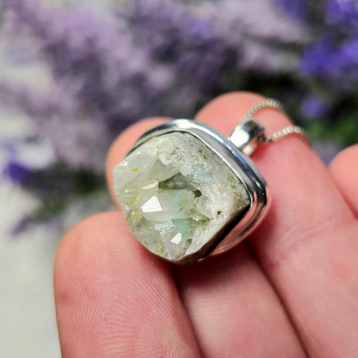Ajoite Phantom in Quartz Cluster Pendant, South African Ajoite Crystal Necklace