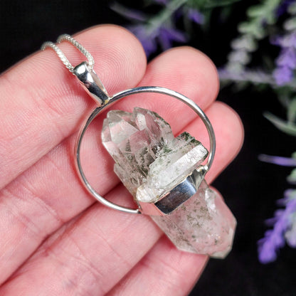 MANIFESTATION Himalayan Green Phantom Quartz Pendant: Sterling Silver Necklace