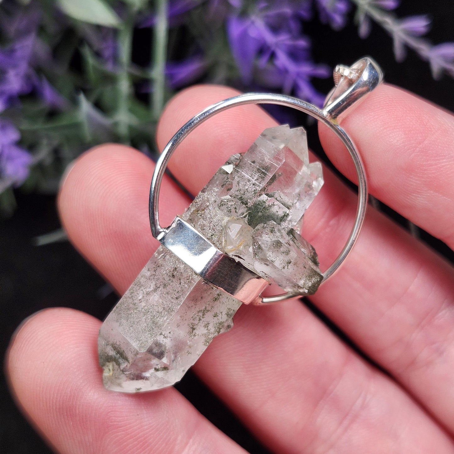 MANIFESTATION Himalayan Green Phantom Quartz Pendant: Sterling Silver Necklace
