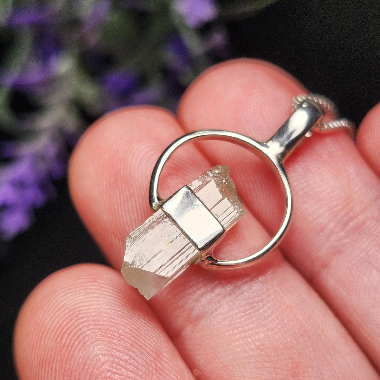 Siberian Danburite Sterling Silver Pendant: Rare Crystal Jewelry