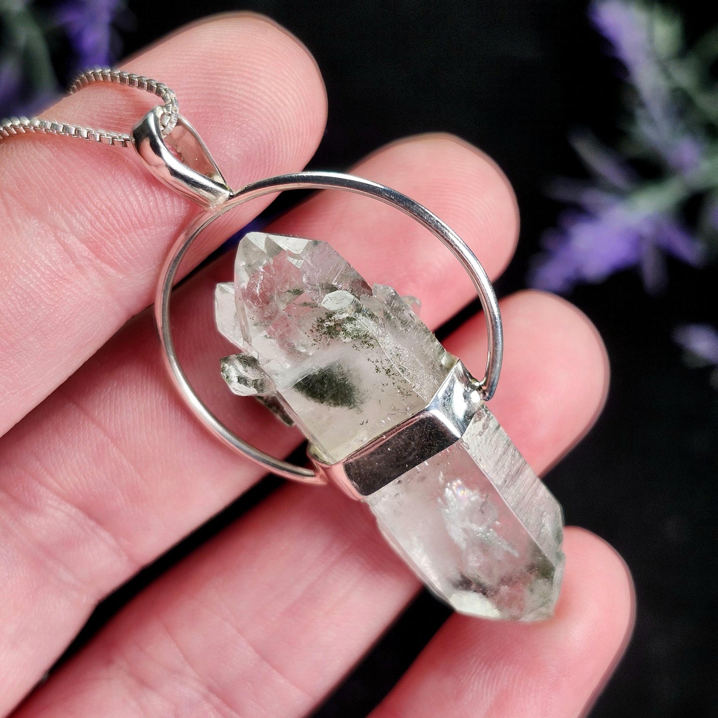 MANIFESTATION Himalayan Green Phantom Quartz Pendant: Sterling Silver Necklace