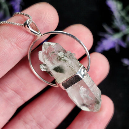 MANIFESTATION Himalayan Green Phantom Quartz Pendant: Sterling Silver Necklace