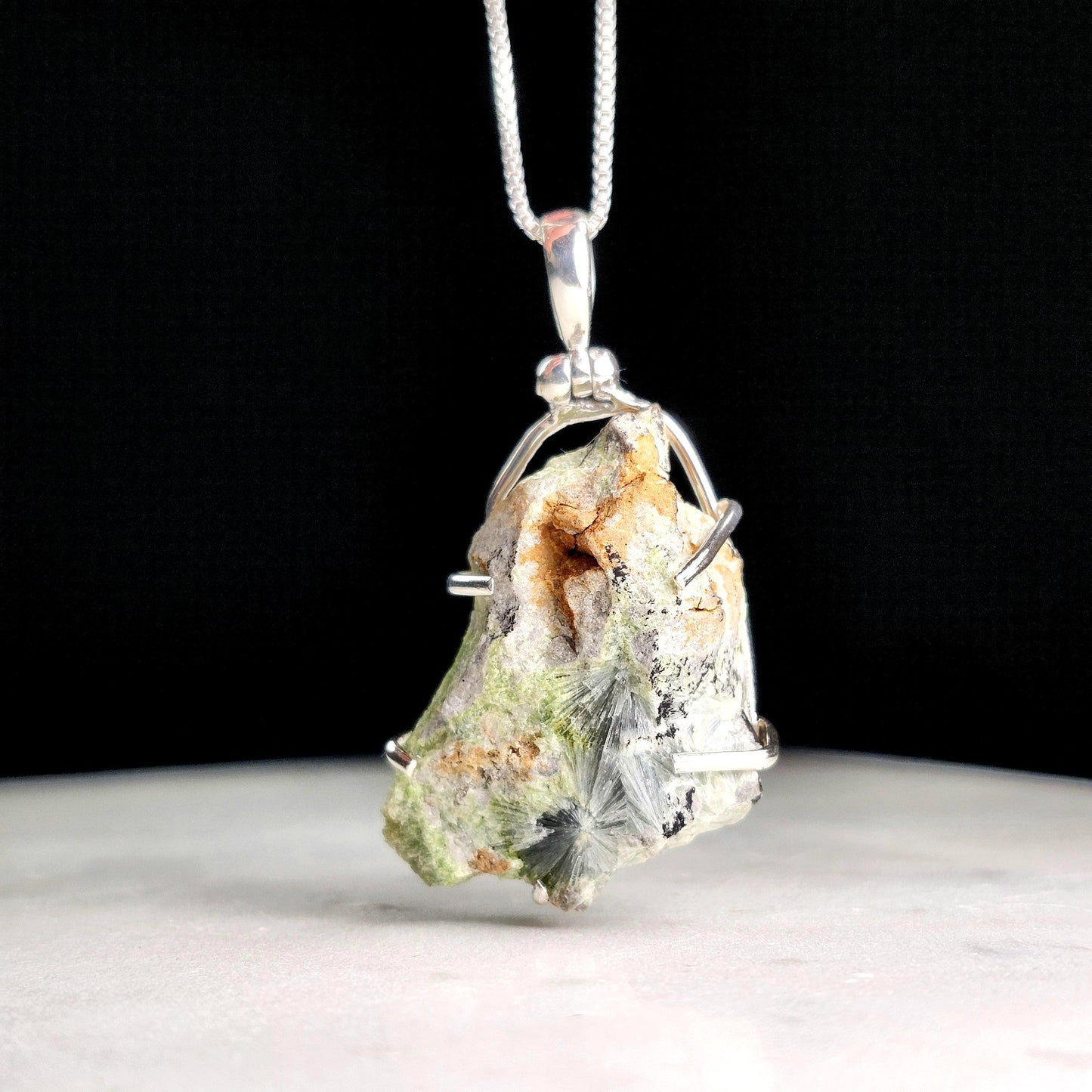 Raw Wavellite Sterling Silver Pendant: Green Crystal Healing Jewelry