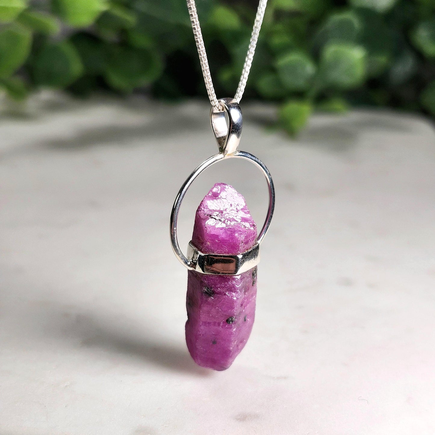 Ruby Crystal Pendant, Raw Indian Ruby Sterling Silver Necklace