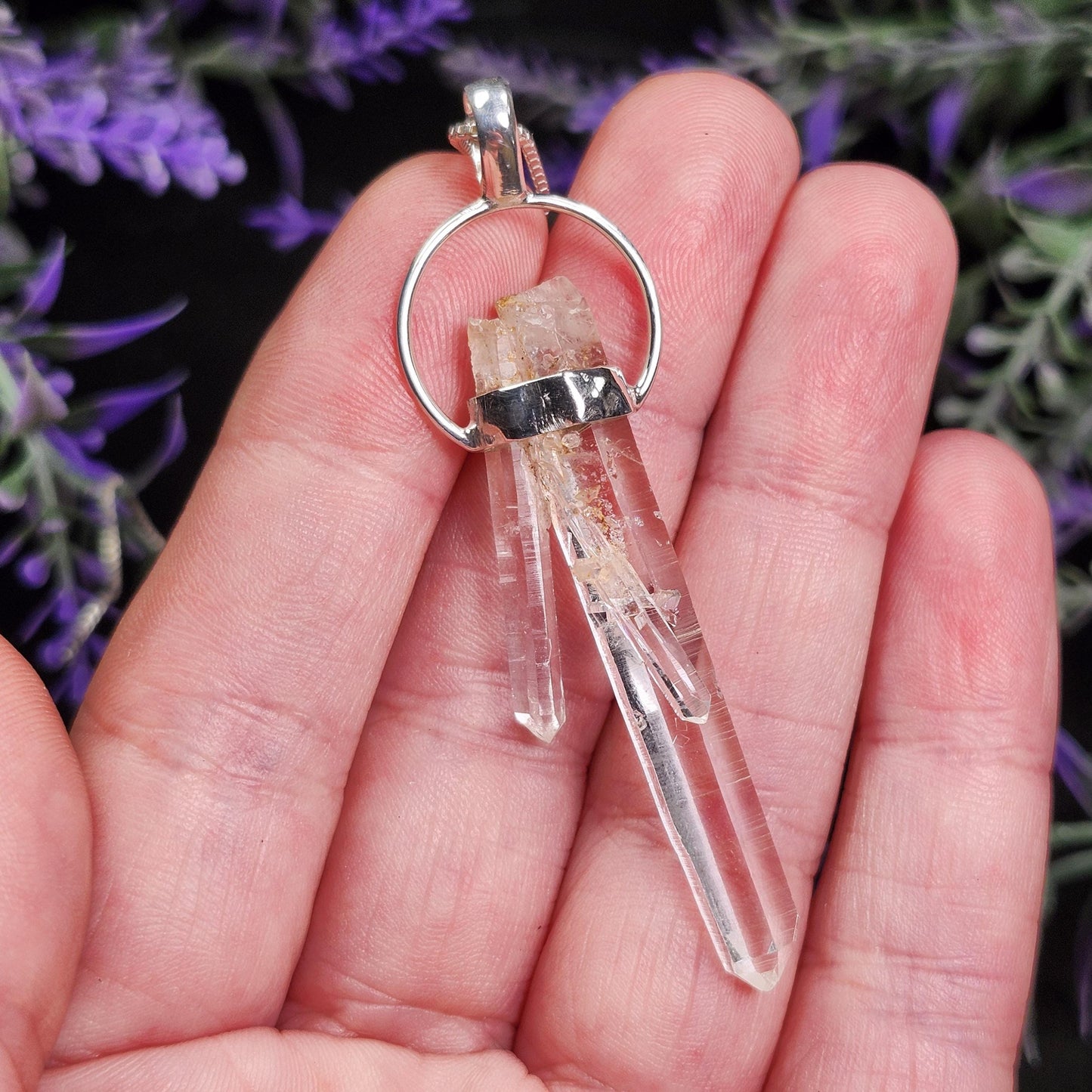 MANIFESTATION Colombian Lemurian Quartz Pendant: Sterling Silver Crystal Necklace