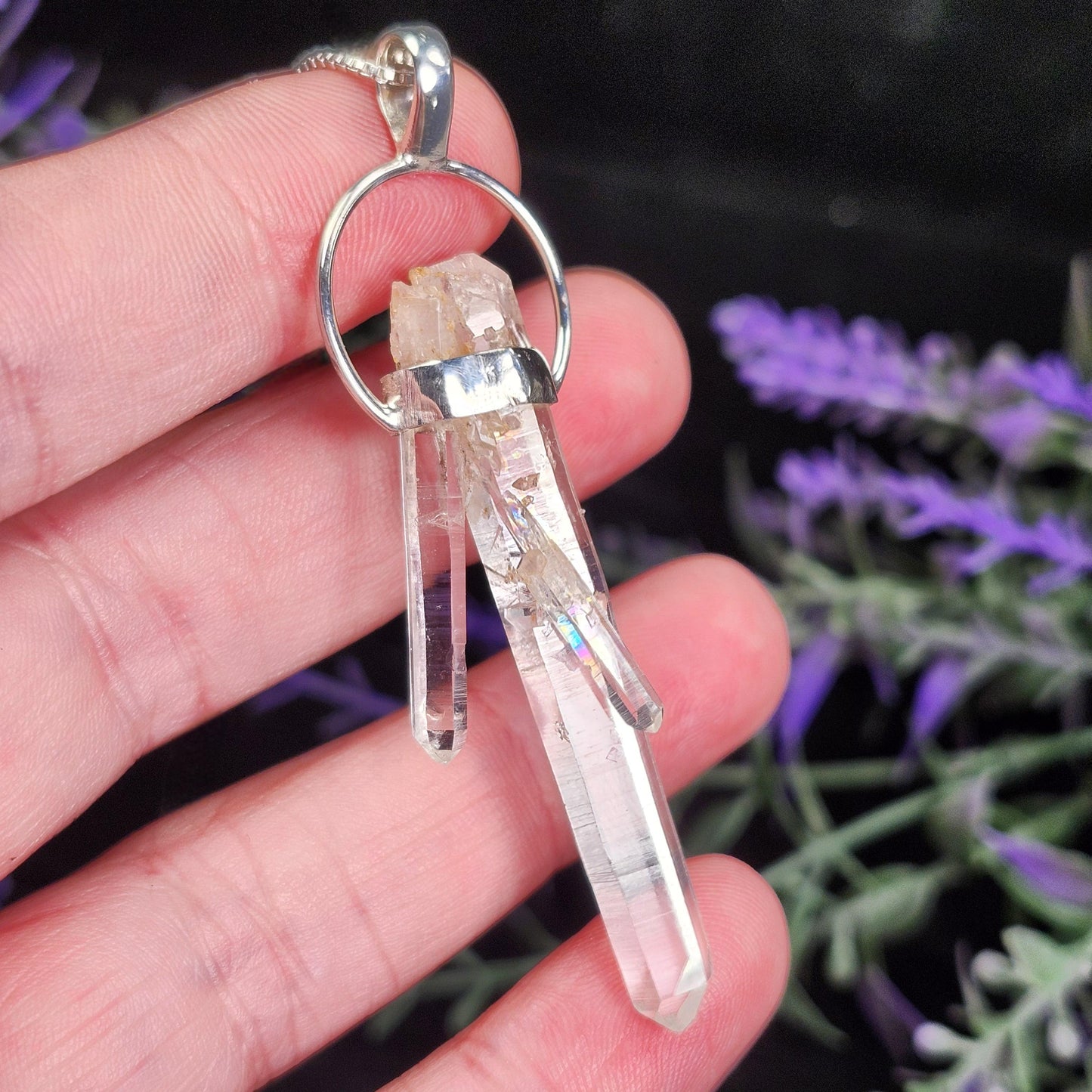 MANIFESTATION Colombian Lemurian Quartz Pendant: Sterling Silver Crystal Necklace