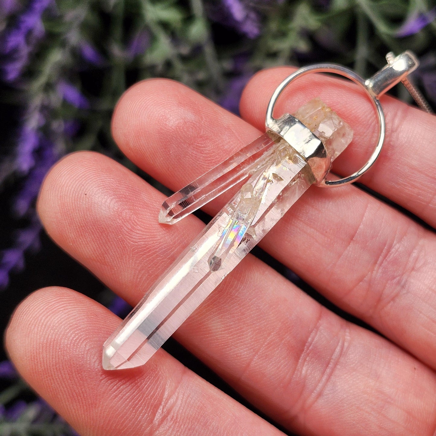 MANIFESTATION Colombian Lemurian Quartz Pendant: Sterling Silver Crystal Necklace