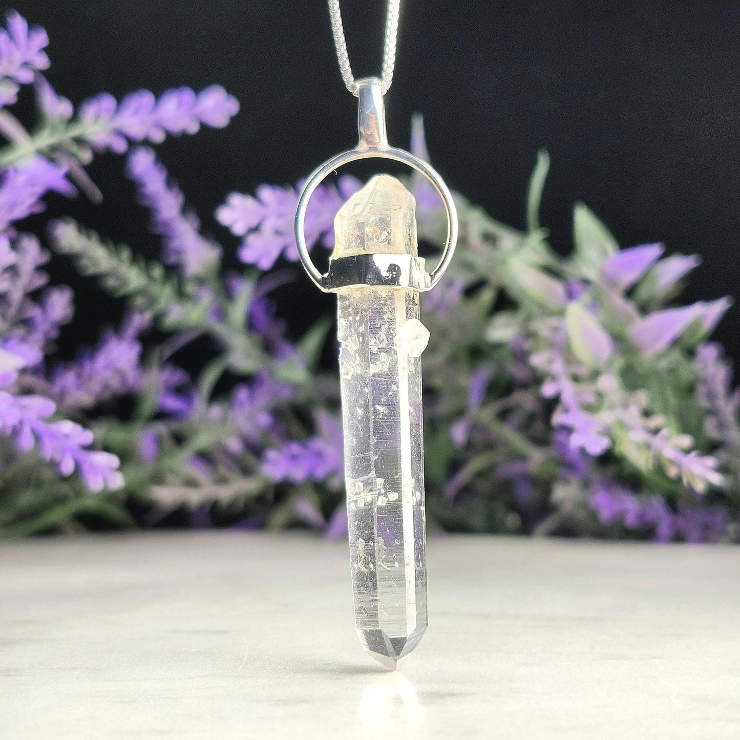 MANIFESTATION Colombian Lemurian Quartz Pendant: Sterling Silver Crystal Necklace