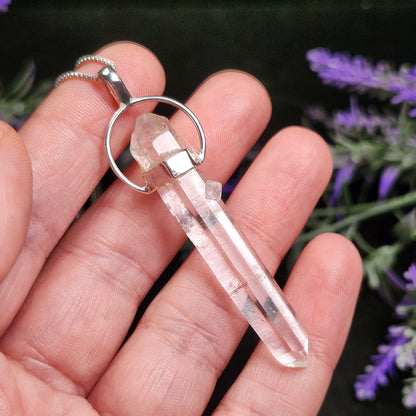 MANIFESTATION Colombian Lemurian Quartz Pendant: Sterling Silver Crystal Necklace