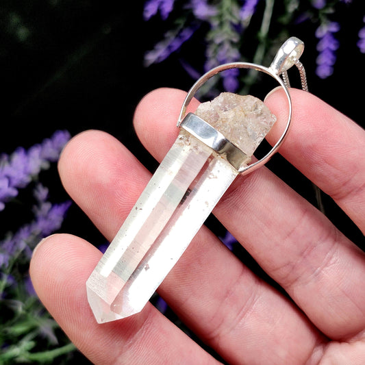Colombian Lemurian Quartz Pendant: Sterling Silver Crystal Necklace