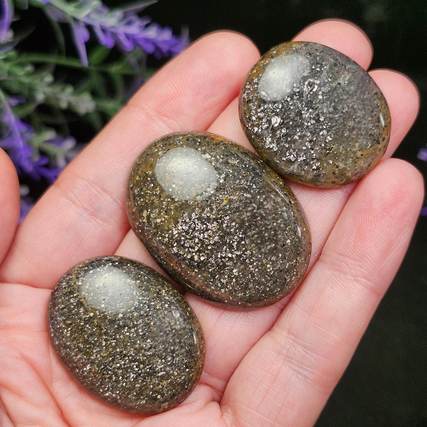 Hematite Black "Sunstone" Quartz Cabochon