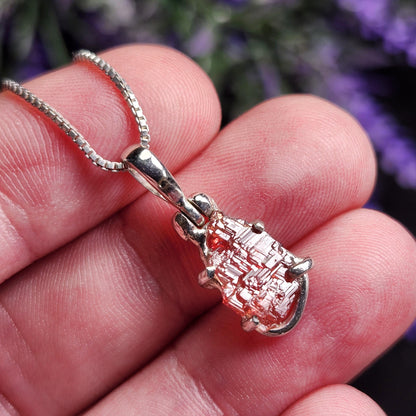 Etched Garnet Sterling Silver Pendant: Brazilian, Red Garnet Necklace