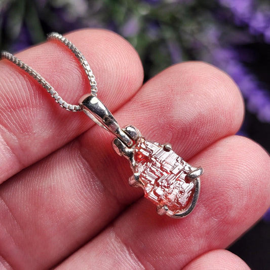 Etched Garnet Sterling Silver Pendant: Brazilian, Red Garnet Necklace