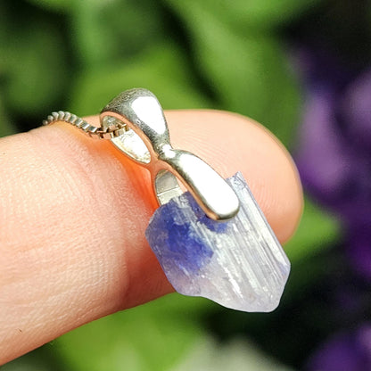 Tanzanite Crystal Sterling Silver Pendant, Raw Tanzanite Stone Jewelry