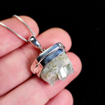 Ajoite Phantom in Quartz Cluster Pendant, South African Ajoite Crystal Necklace