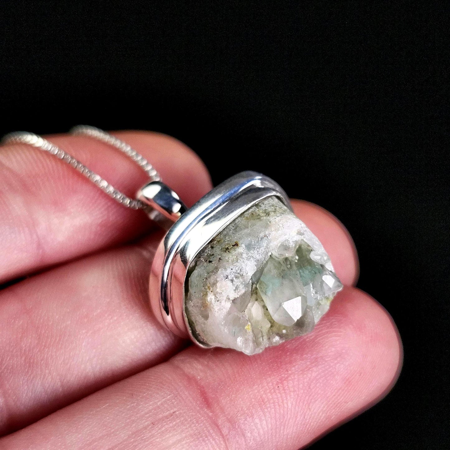 Ajoite Phantom in Quartz Cluster Pendant, South African Ajoite Crystal Necklace