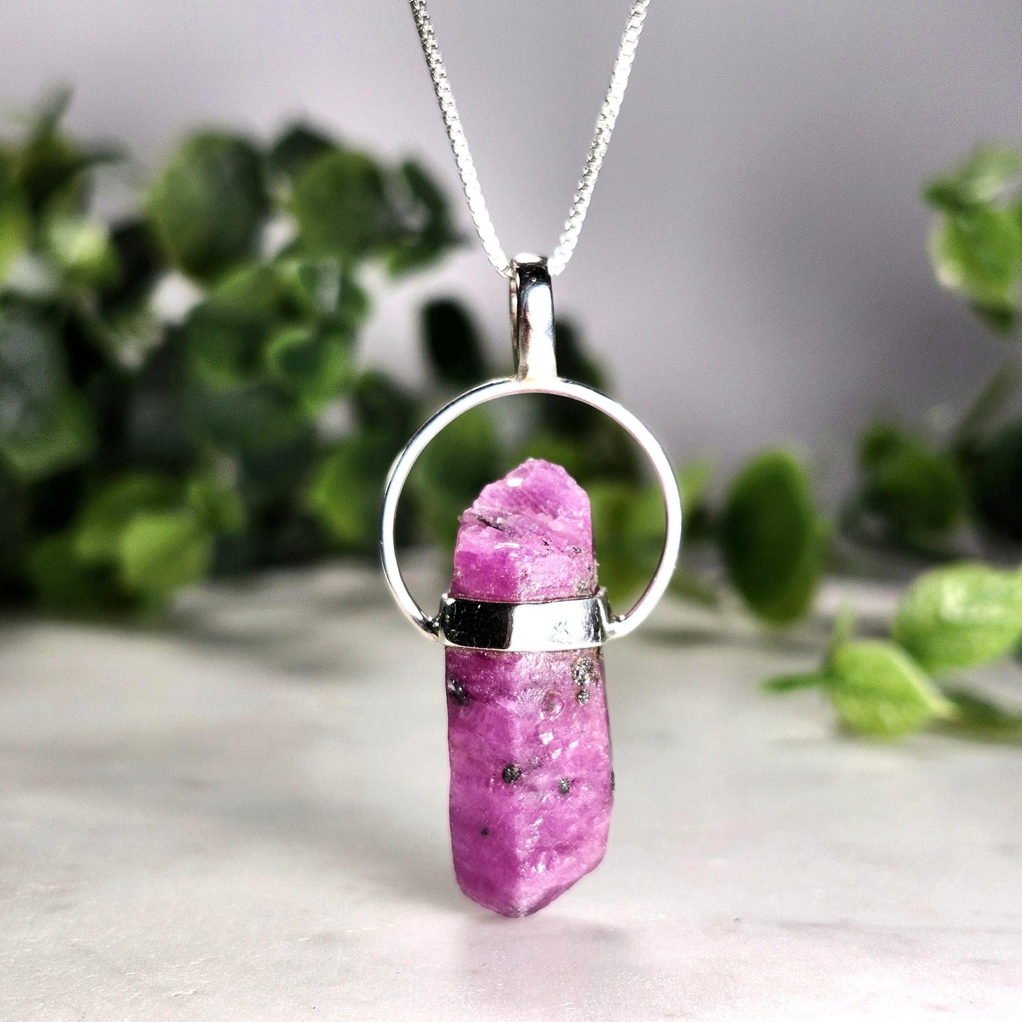 Ruby Crystal Pendant, Raw Indian Ruby Sterling Silver Necklace