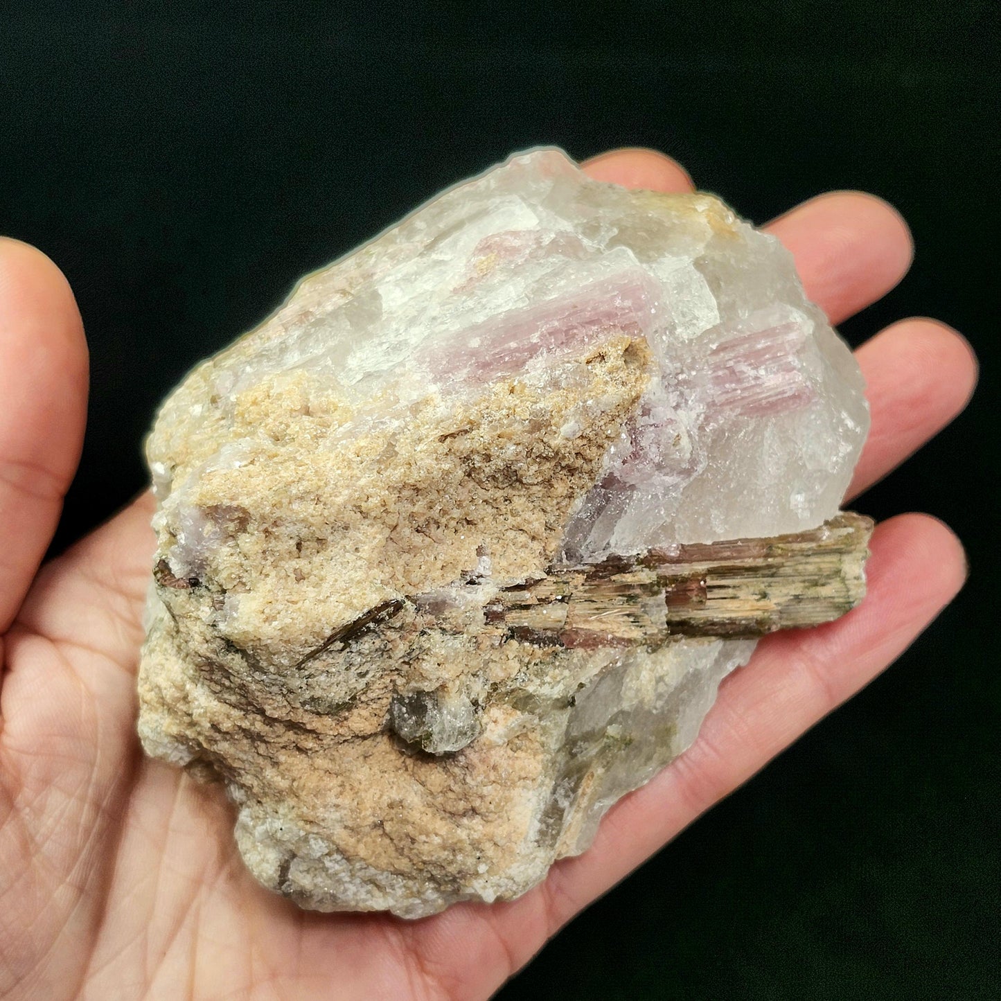 Watermelon Tourmaline & Quartz Crystal 343g