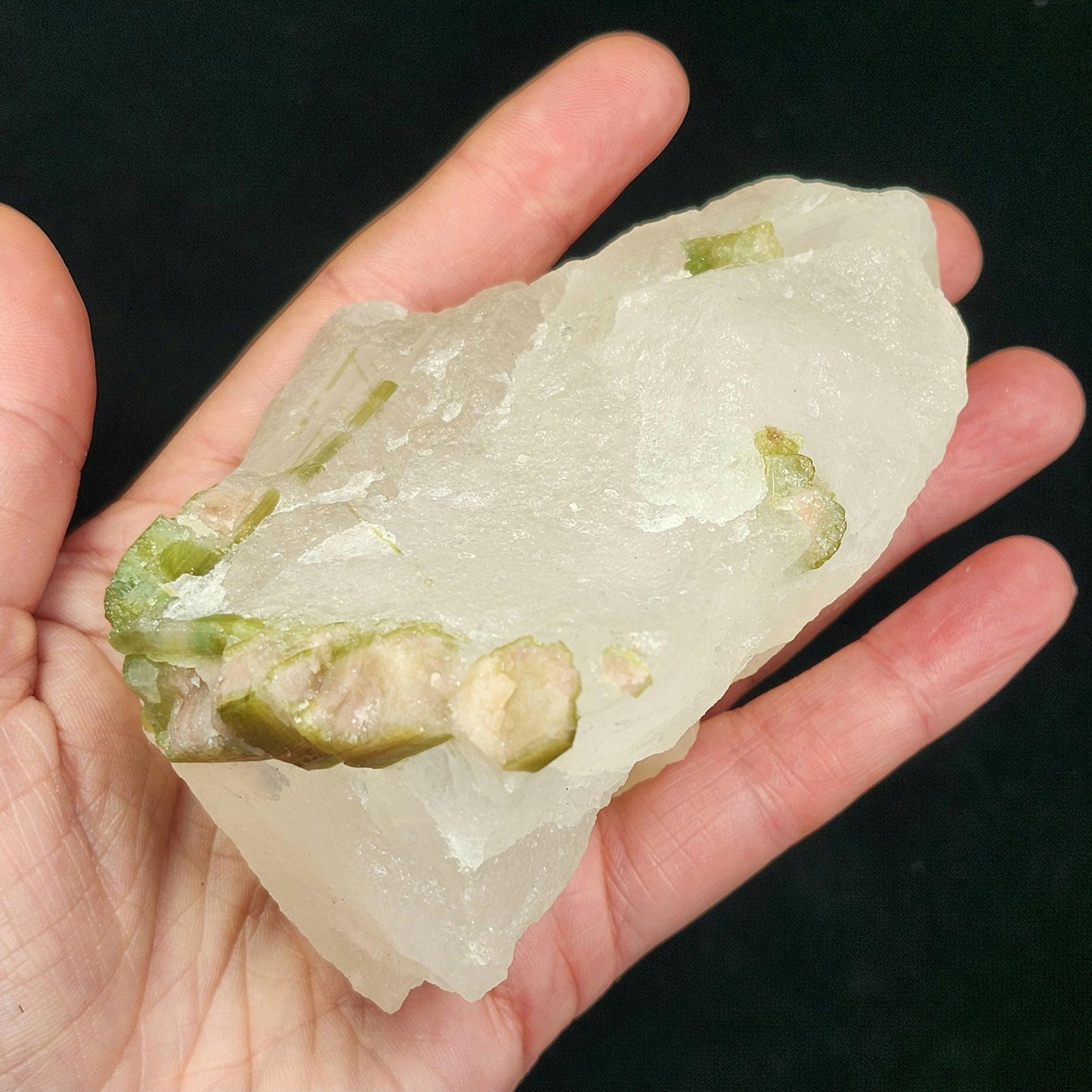 Watermelon Tourmaline & Quartz Crystal 389g