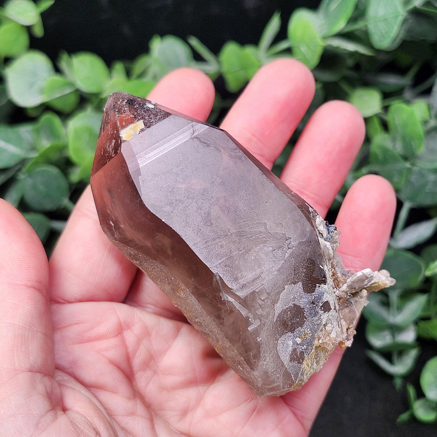 Hyalite Opal on Smoky Quartz Crystal 129.9g, Namibian Crystal Specimen