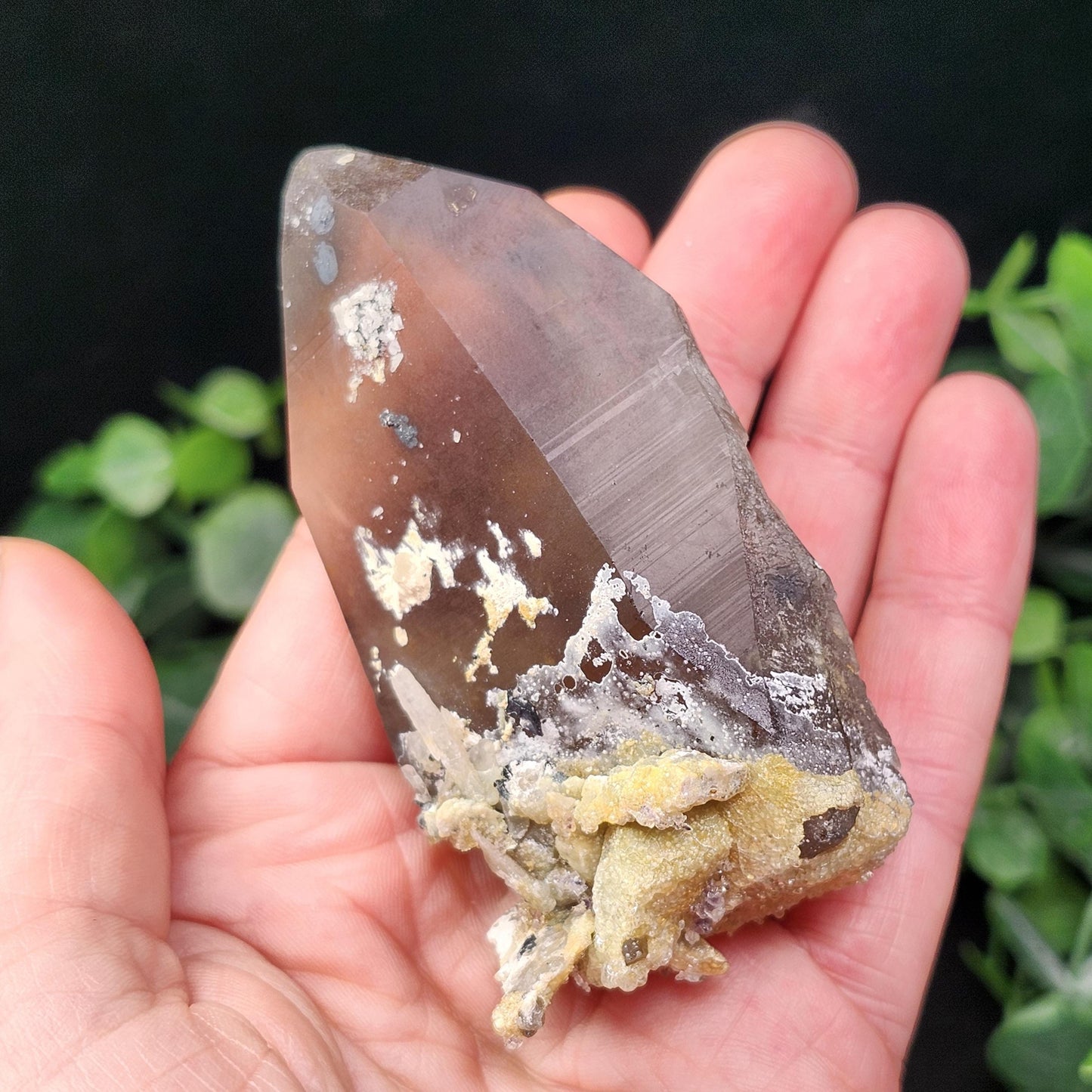 Hyalite Opal on Smoky Quartz Crystal 129.9g, Namibian Crystal Specimen