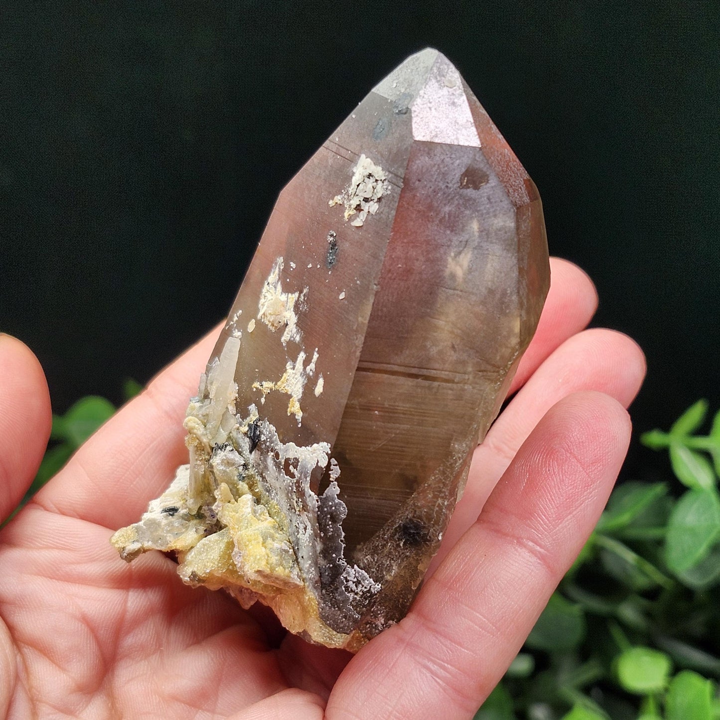Hyalite Opal on Smoky Quartz Crystal 129.9g, Namibian Crystal Specimen