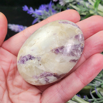 Purple Fluorite & Calcite Palm Stone
