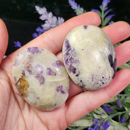 Purple Fluorite & Calcite Palm Stone