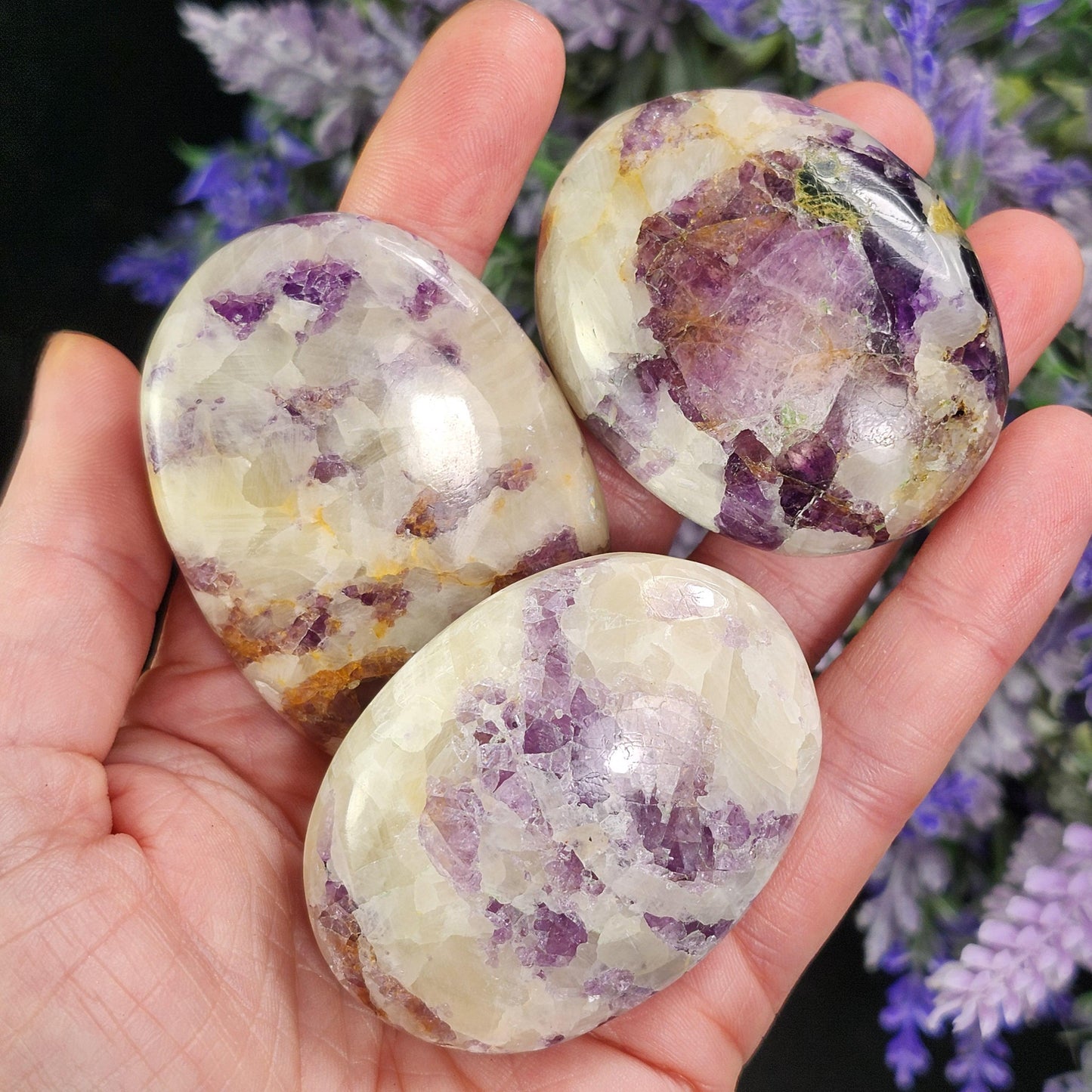 Purple Fluorite & Calcite Palm Stone