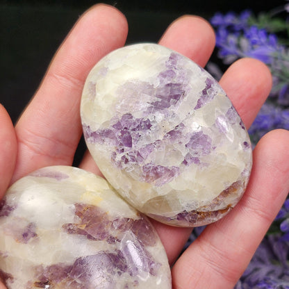 Purple Fluorite & Calcite Palm Stone