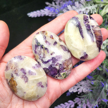 Purple Fluorite & Calcite Palm Stone