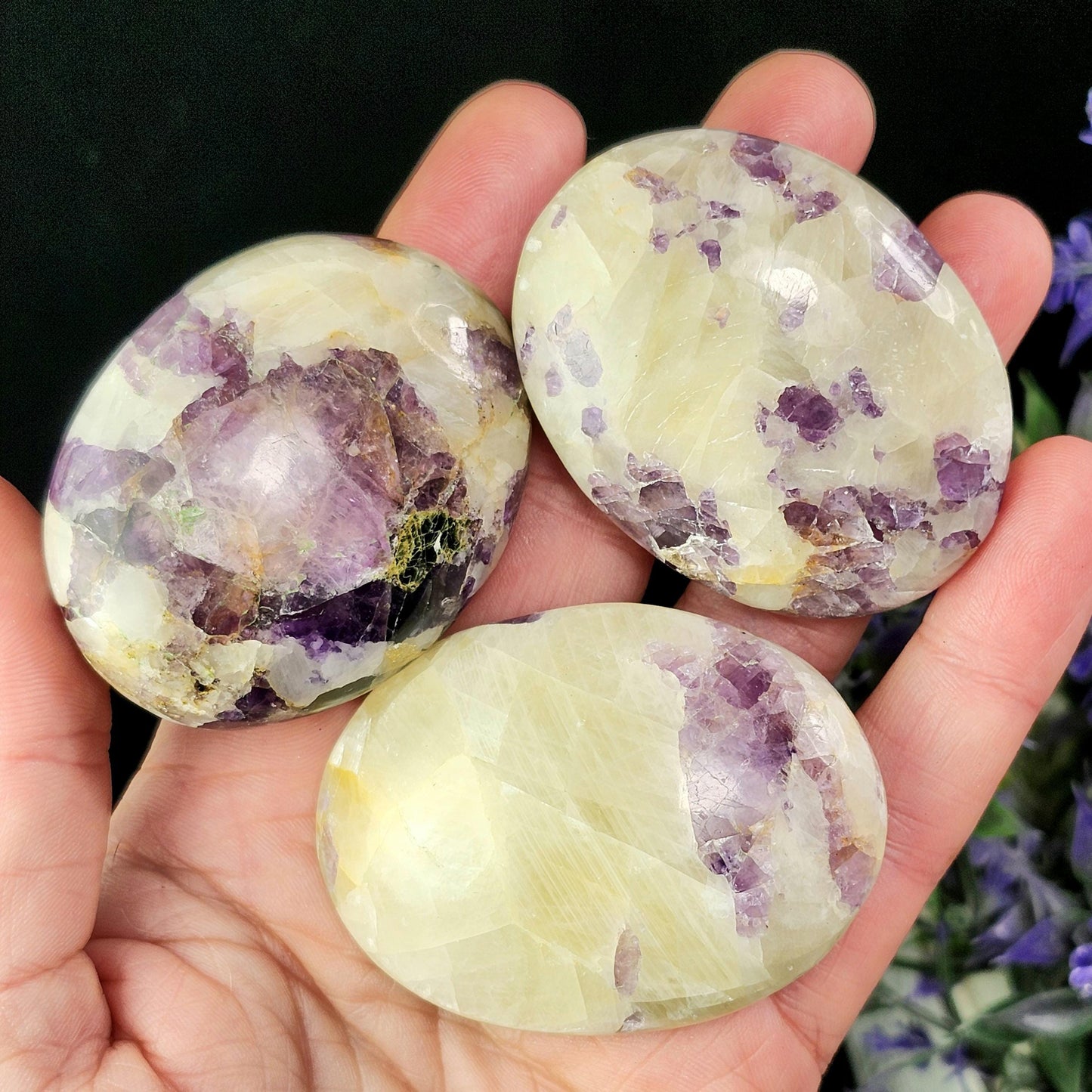 Purple Fluorite & Calcite Palm Stone