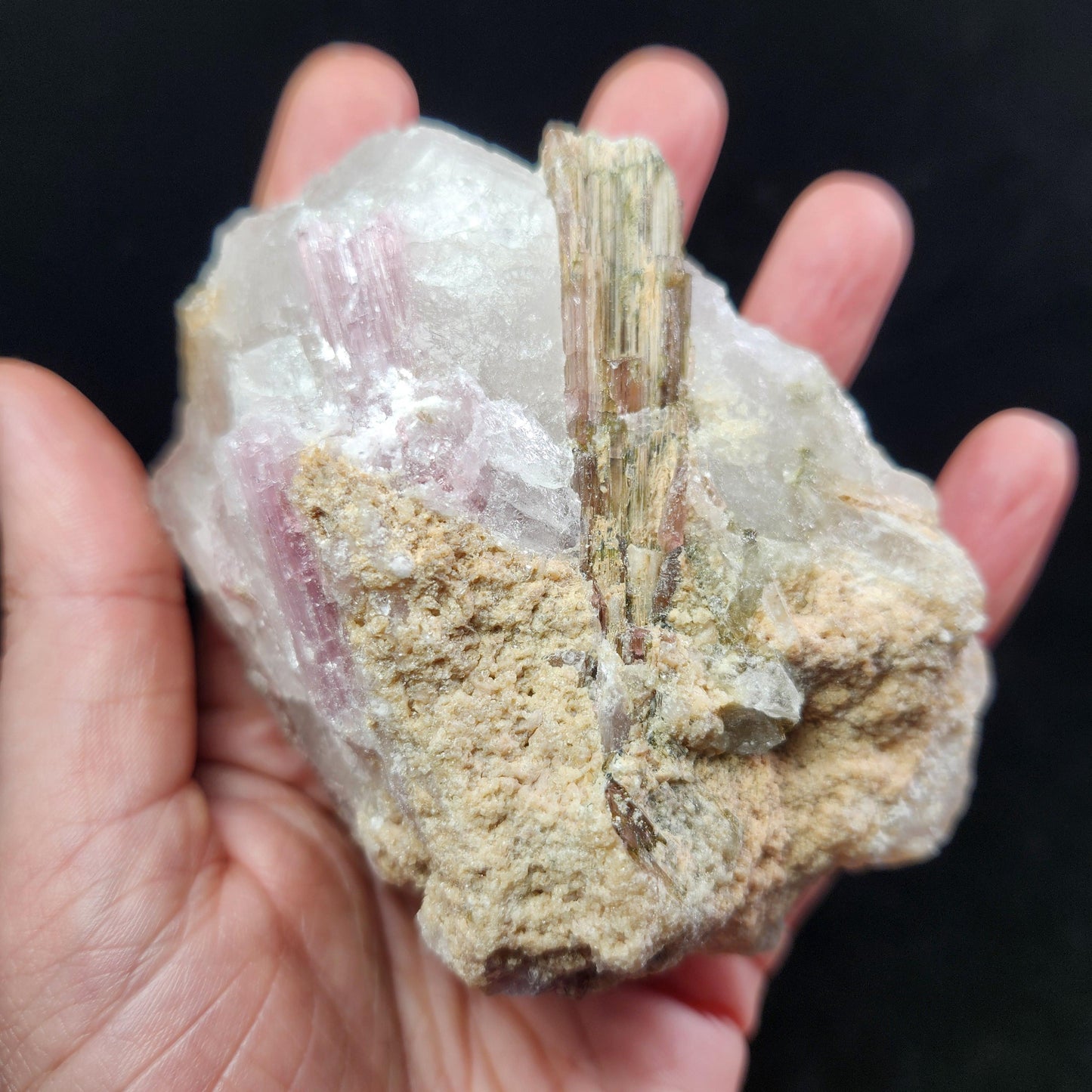 Watermelon Tourmaline & Quartz Crystal 343g