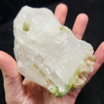 Watermelon Tourmaline & Quartz Crystal 389g