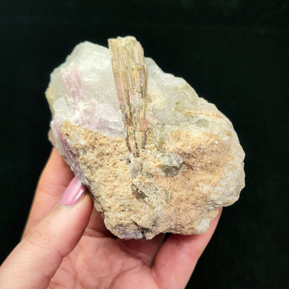 Watermelon Tourmaline & Quartz Crystal 343g