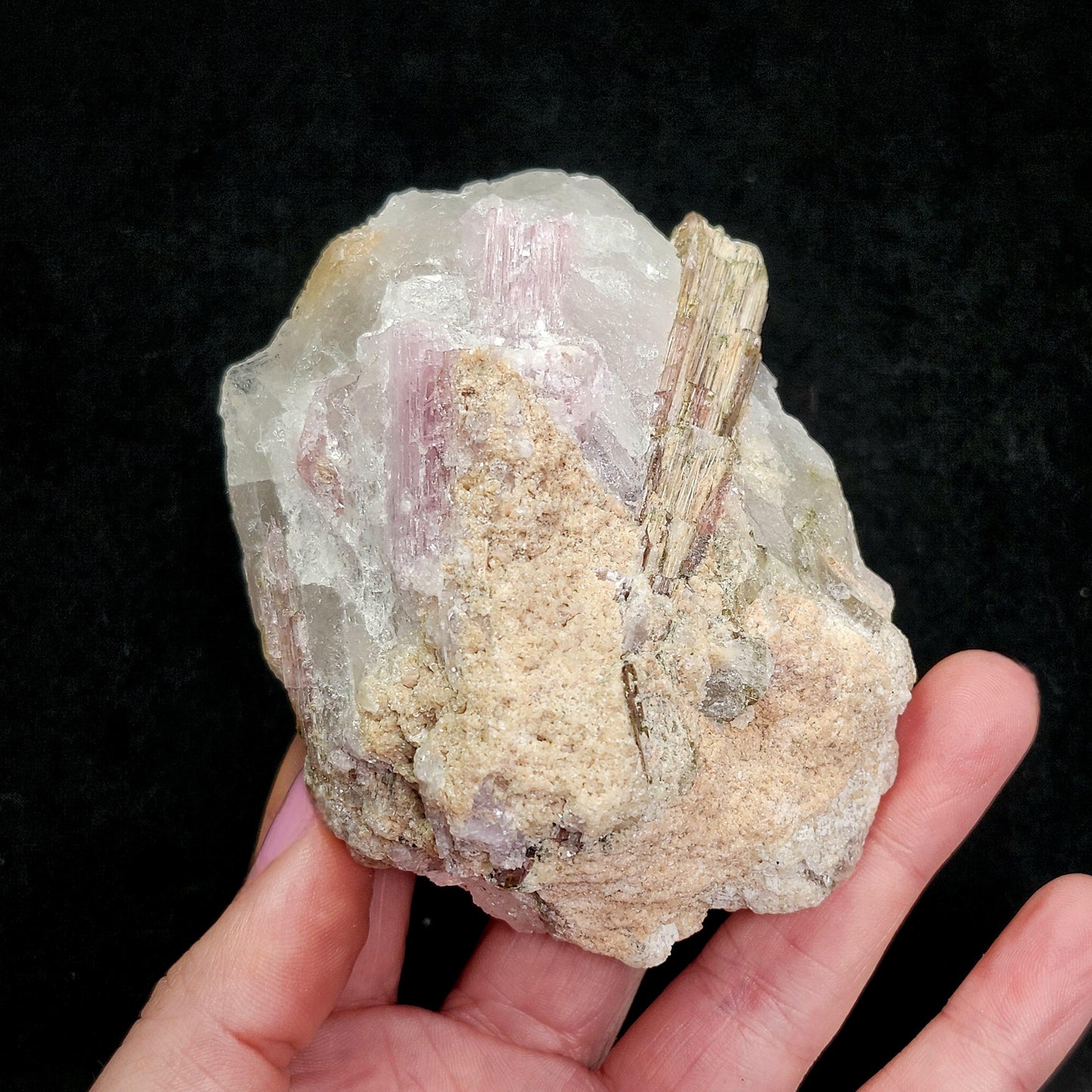 Watermelon Tourmaline & Quartz Crystal 343g