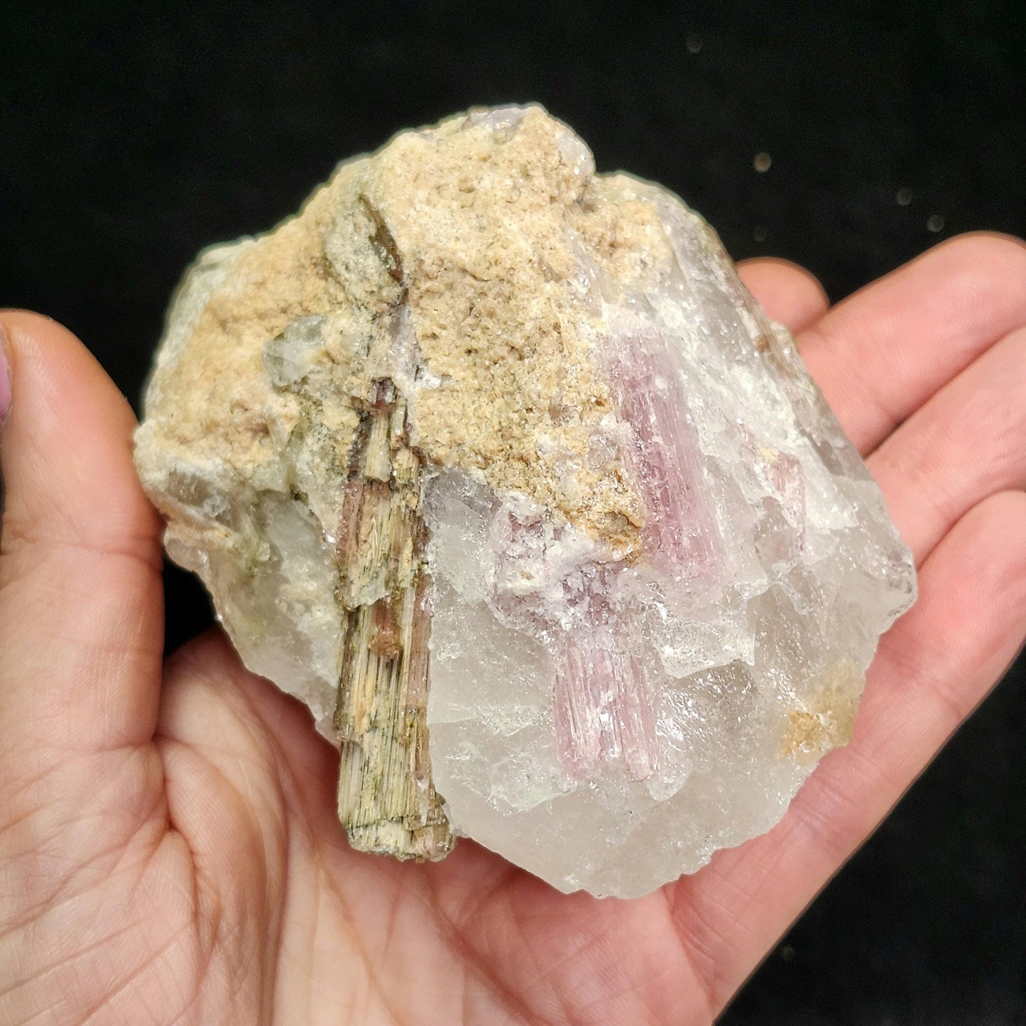 Watermelon Tourmaline & Quartz Crystal 343g