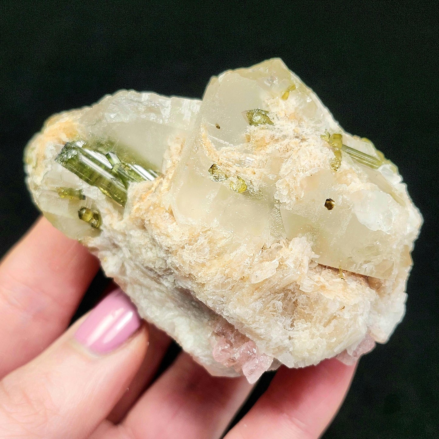 Watermelon Tourmaline & Quartz Crystal 158g