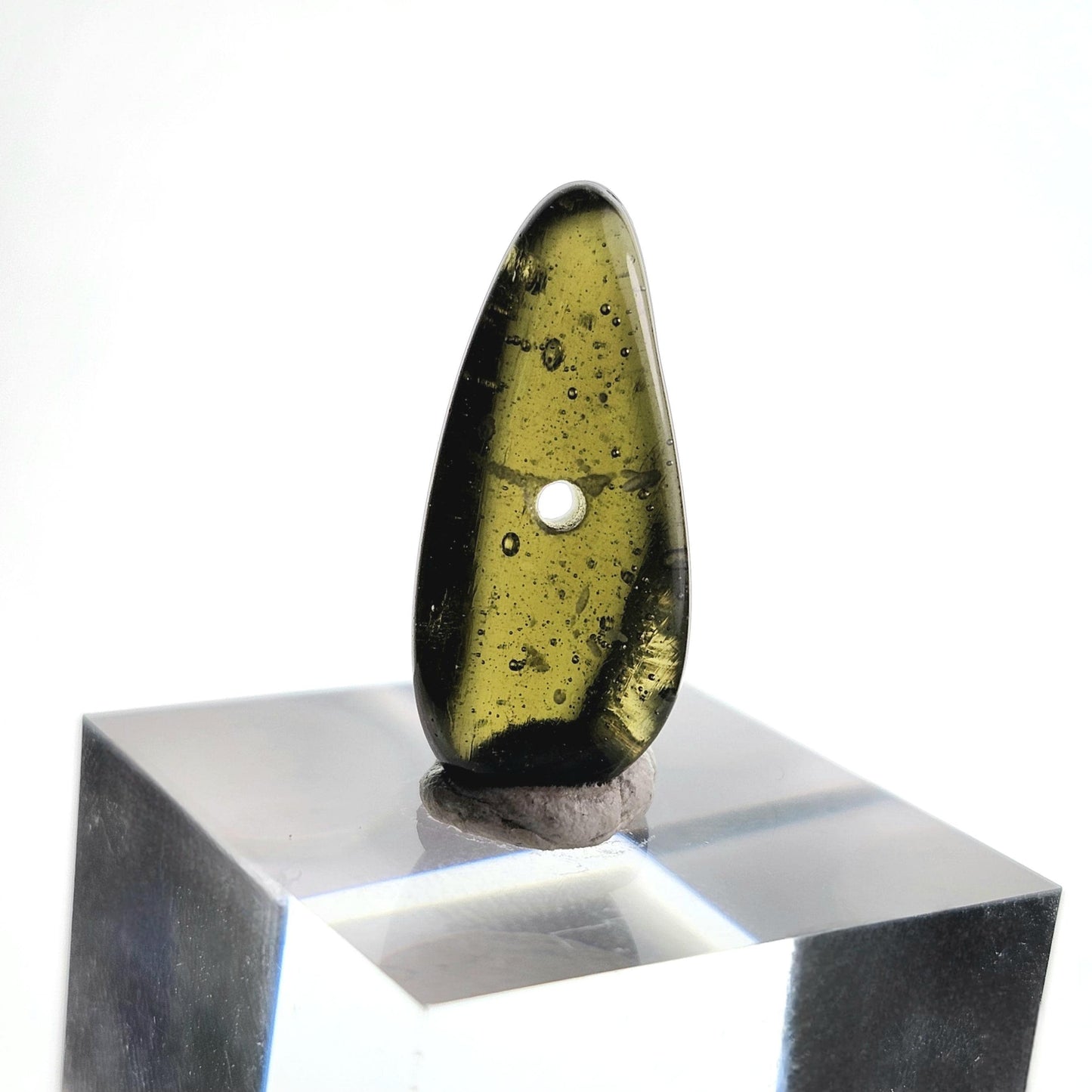 Polished Moldavite Bead: Authentic Czech Tektite Crystal (1.8g, 20mm x 8mm x 7mm)