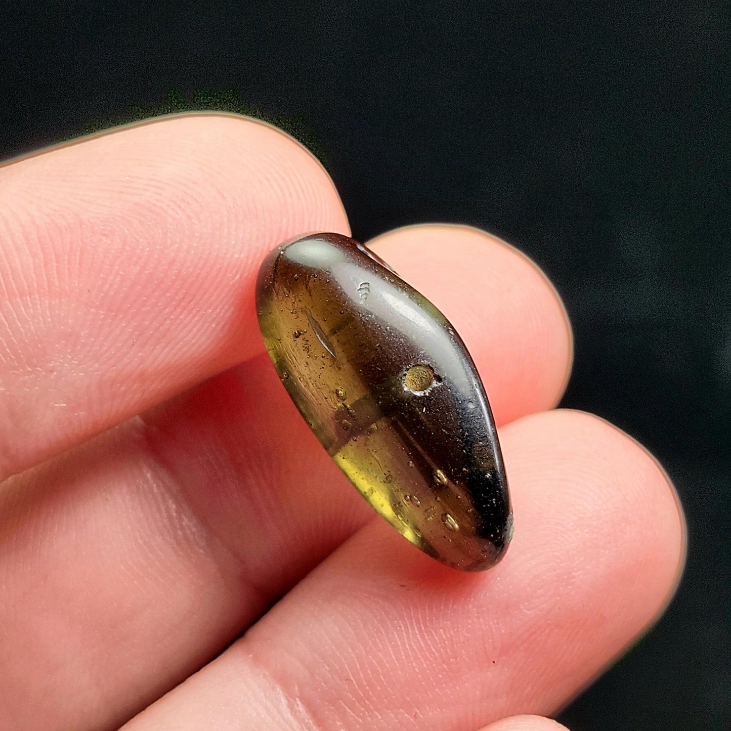 Polished Moldavite Bead: Authentic Czech Tektite Crystal (1.8g, 20mm x 8mm x 7mm)