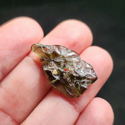 Polished Moldavite Bead: Authentic Czech Tektite Crystal (1.8g, 25mm x 15mm x 4mm)