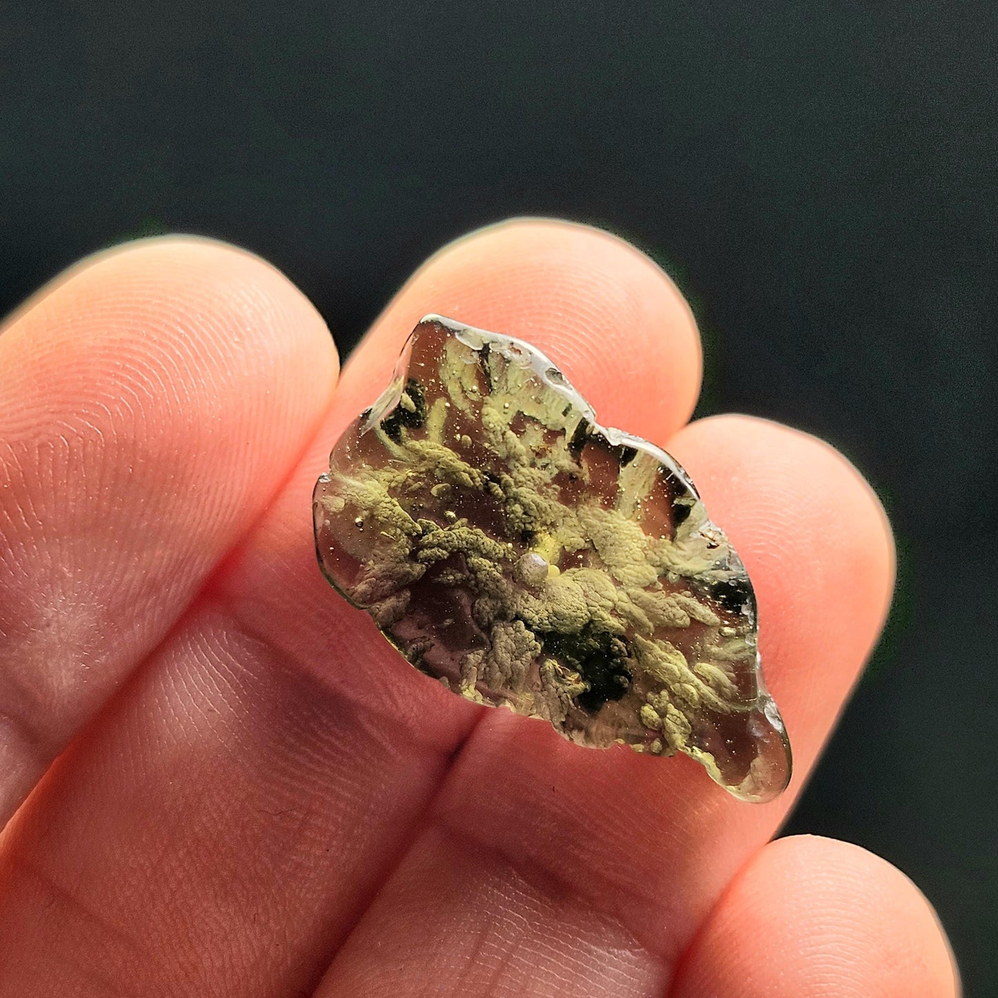 Polished Moldavite Bead: Authentic Czech Tektite Crystal (1.8g, 25mm x 15mm x 4mm)