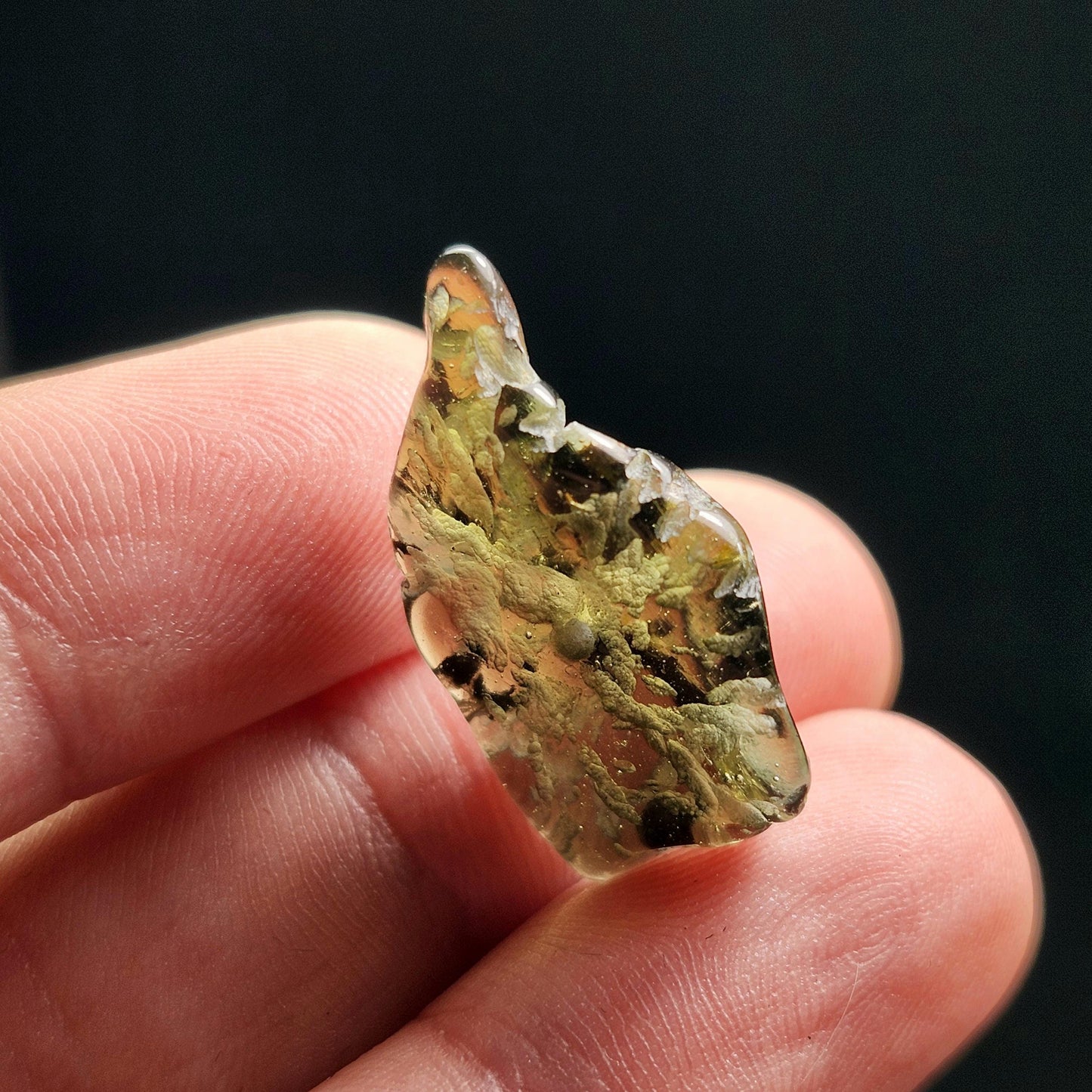 Polished Moldavite Bead: Authentic Czech Tektite Crystal (1.8g, 25mm x 15mm x 4mm)